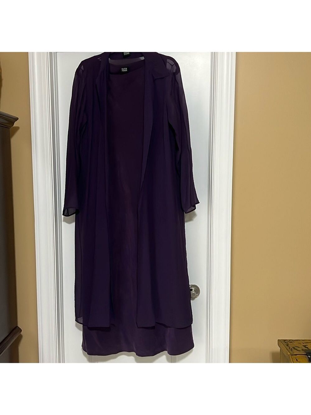 Fabulous Eileen Fisher Silk Ensemble. Long Sheath dress with long Sheer coat.